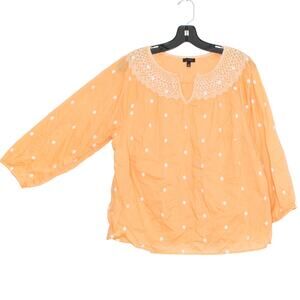 Talbots Womens Top Embroidered Popover Boho Feminine Preppy Orange White XL GP
